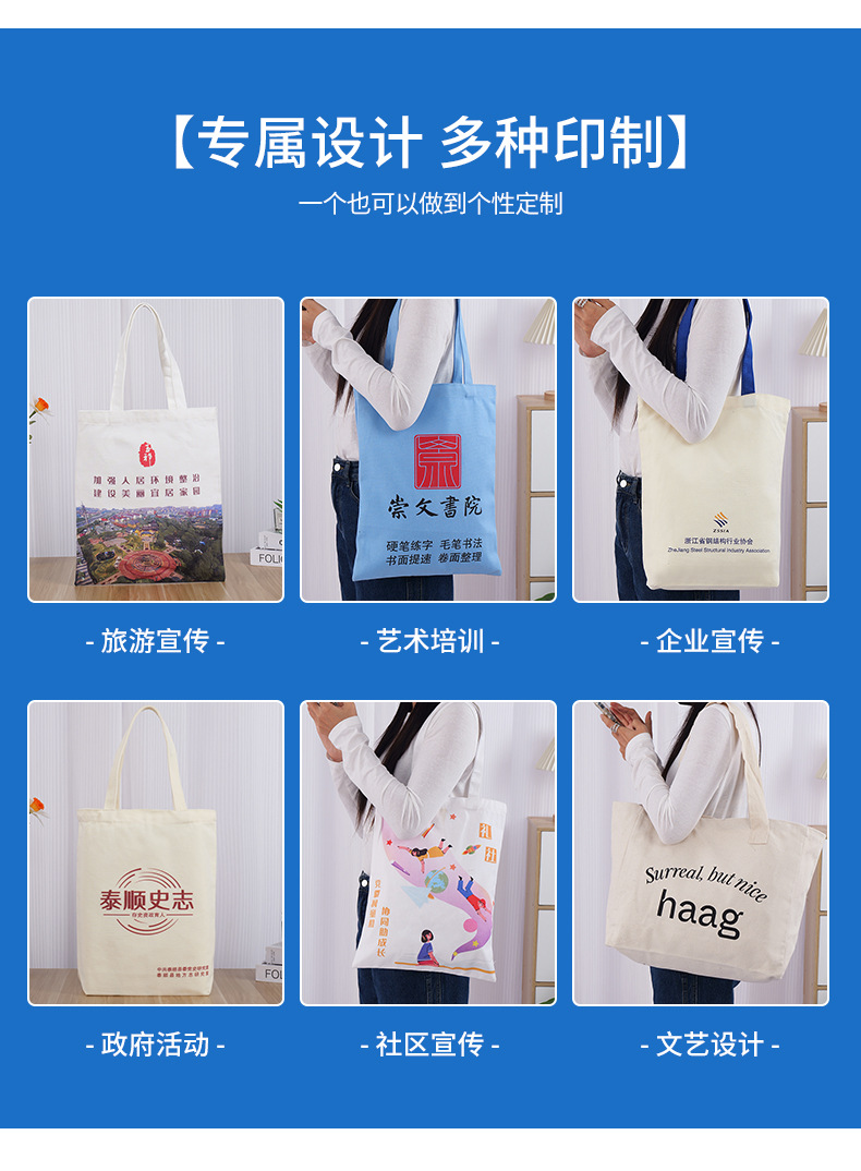 DIY wholesale hand-painted advertising cotton bags with blank logo printing, single-shoulder hand-held student canvas bags pic 7
