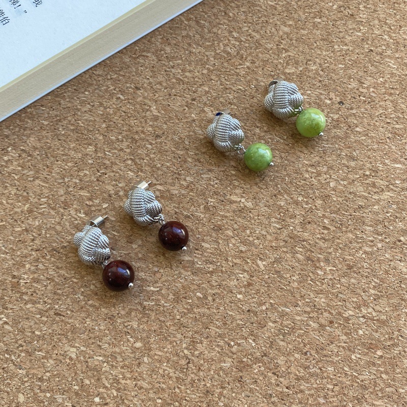 盘口纽结檀木玉石耳钉新中式拆卸俩戴耳环轻奢时尚百搭高级感耳饰详情1