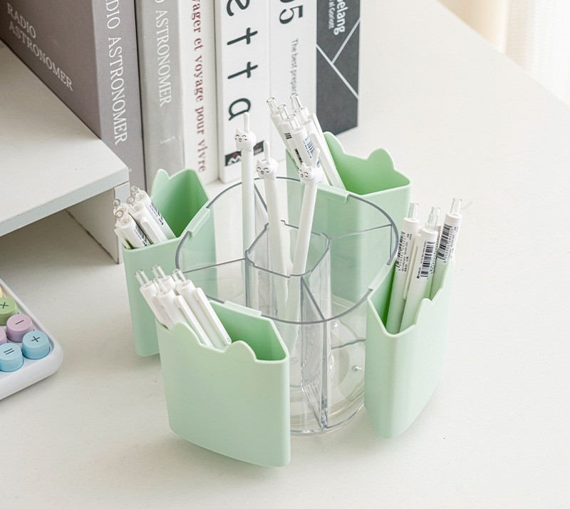 High-end office supplies, light luxury rotating student pen holder, makeup brush storage, large-capacity compartmentalized storage box on the desktop pic 2