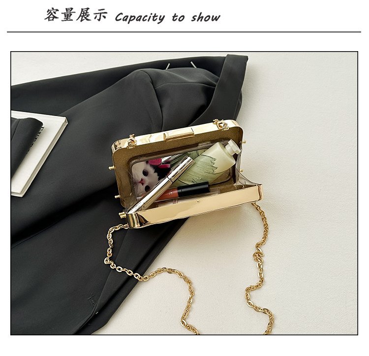 晚宴包金属2024夏季新款盒子女包链条单肩斜挎包褶皱跨镜女手机包详情12