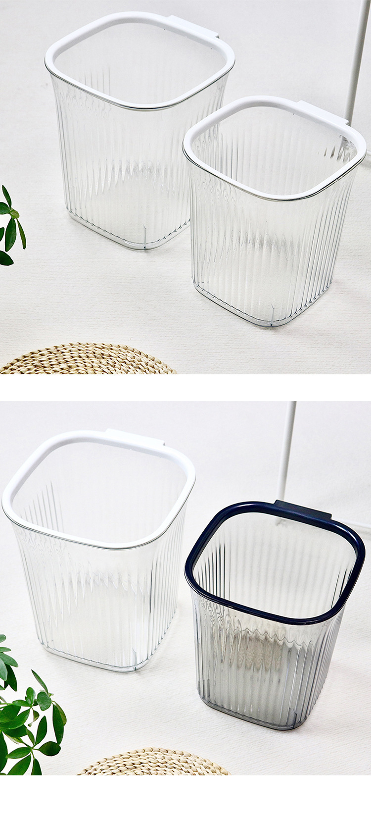 透明条纹加厚垃圾桶家用卧室大容量客厅轻奢卫生间通用方形纸篓详情3