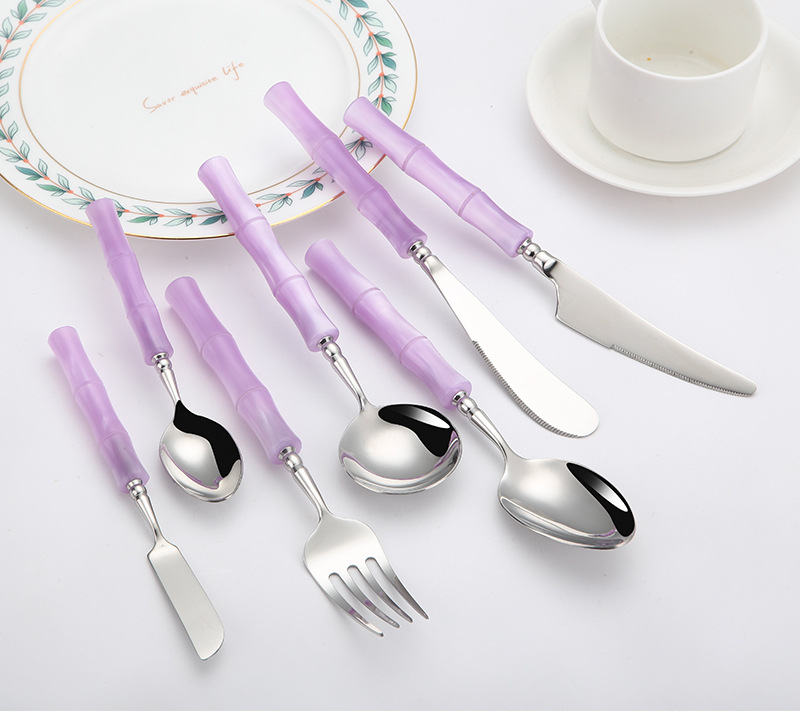 高颜值绿色亚克力竹节304不锈钢刀叉勺冰川白亚克力餐具酒店刀叉详情11