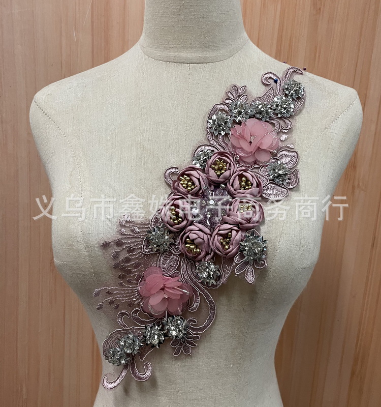 Wholesale handmade DIY water diamond pearl 40cm*10cm floral decals for clothing design pic 12
