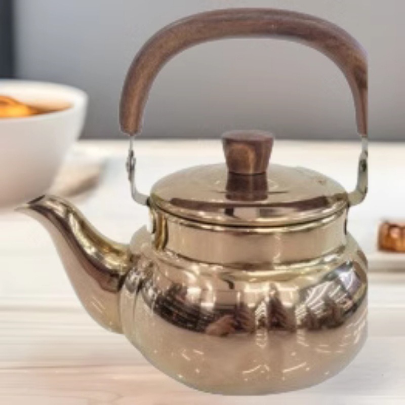 不锈钢锤纹壶带滤网茶壶 饭店水壶酒店泡茶壶外贸出口水壶金色壶详情2