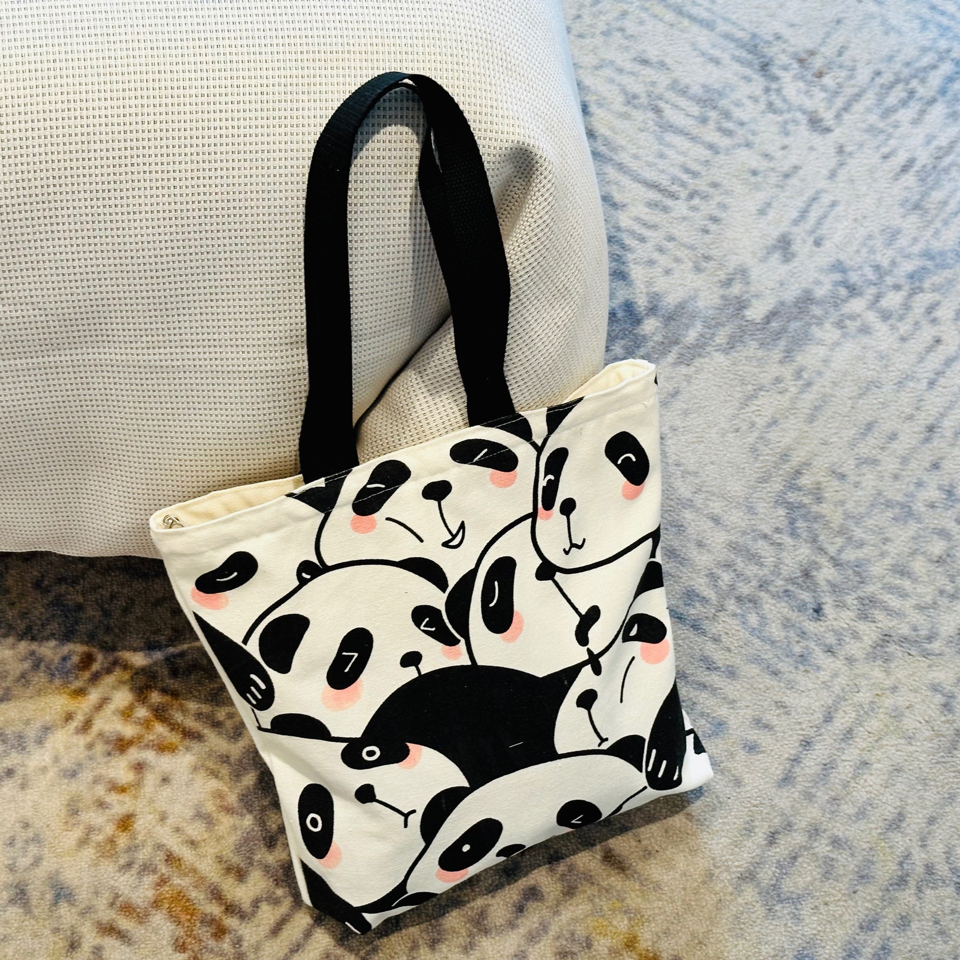 Cute panda hand-held canvas bag, simple and versatile, artistic Instagram single-shoulder bag, shopping and travel bag for female students and mothers pic 13