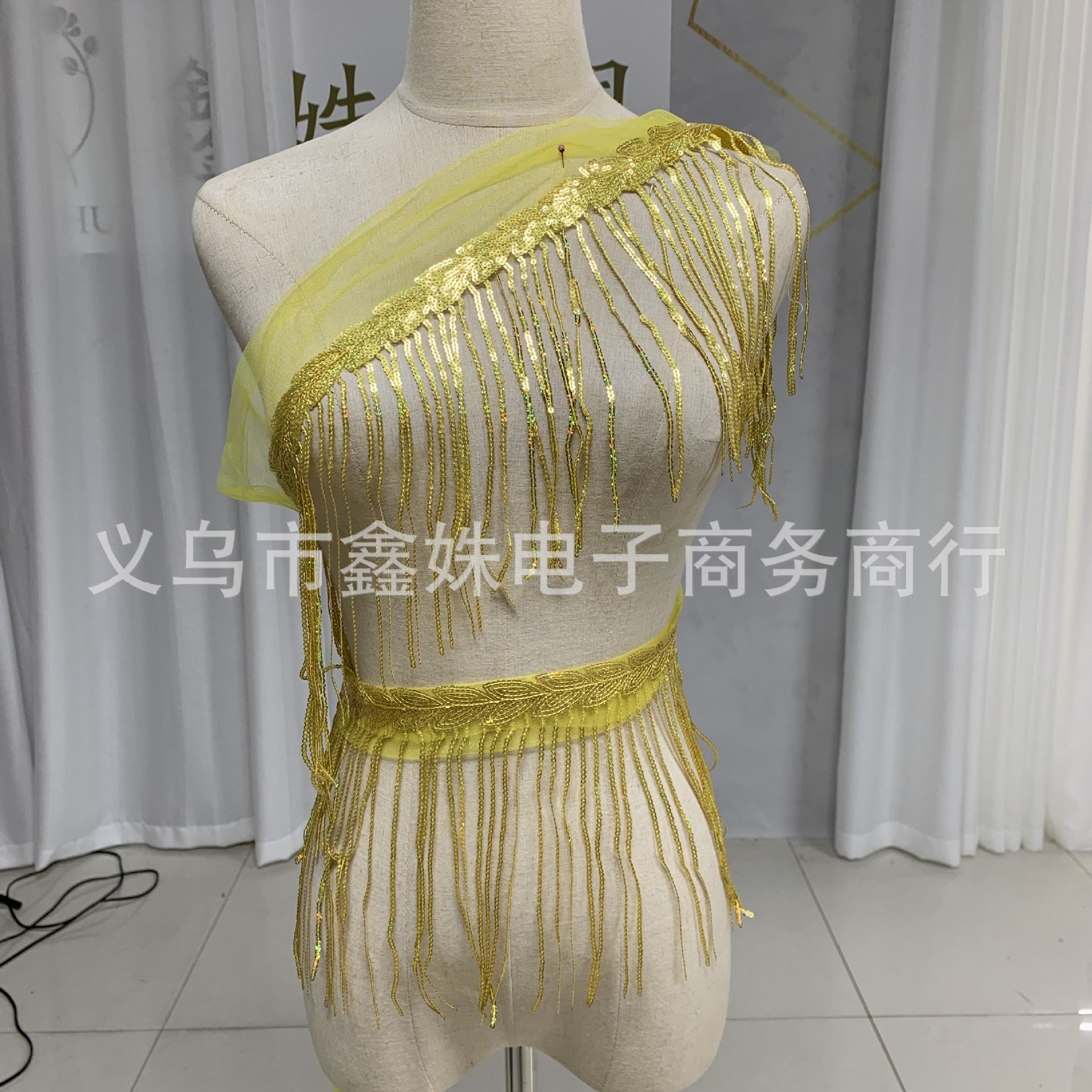 Laser light gold tassels, whiskers, mesh sequins, DIY curtains, stage performance costumes, ribbons pic 1