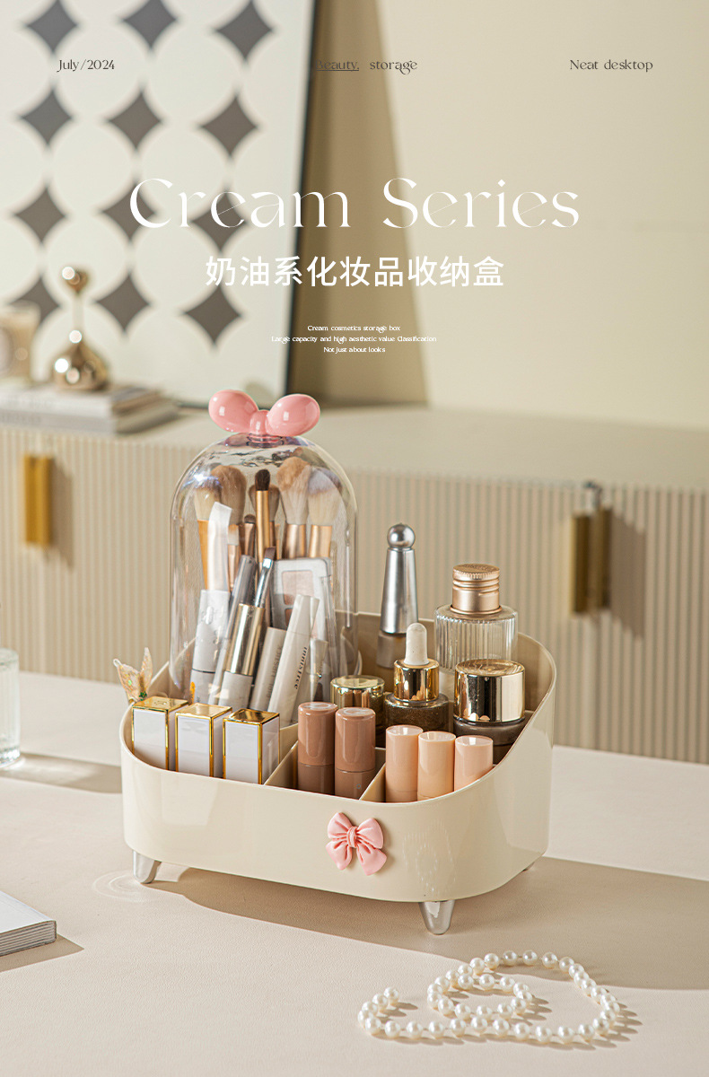 Cosmetic storage box, home dressing table, modern light luxury style, large-capacity skin care product storage, multi-functional compartments pic 1