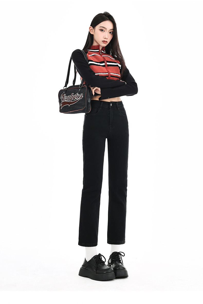 Blue-gray smoke tube jeans for women in spring 2025, petite slimming baguette pants, 9-inch straight leg pants pic 25