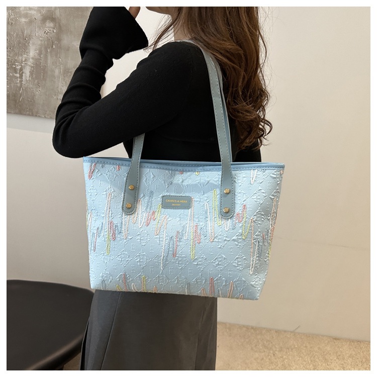 学生上课布袋包包女2024新款单肩腋下包条纹大容量通勤休闲托特包详情19