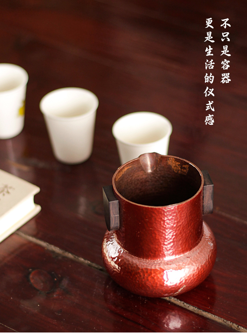 Hand-held wooden handle fair cup, retro purple copper Gongfu tea dispenser, handcrafted tea sea, tea ceremony accessories, large quantity and favorable price pic 14