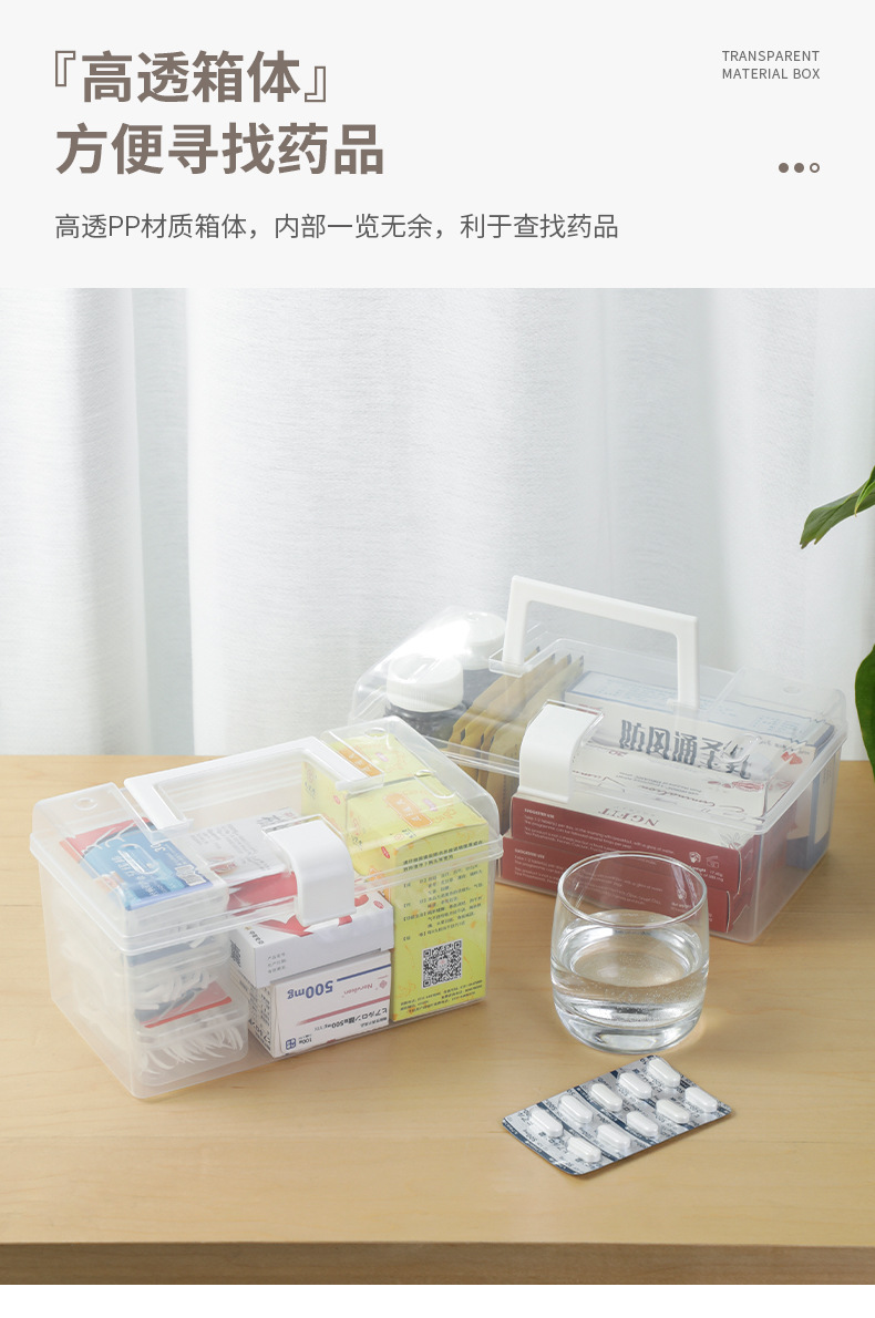 家用透明收纳盒桌面塑料整理盒手提储物箱小箱子整理箱药箱收纳箱详情5