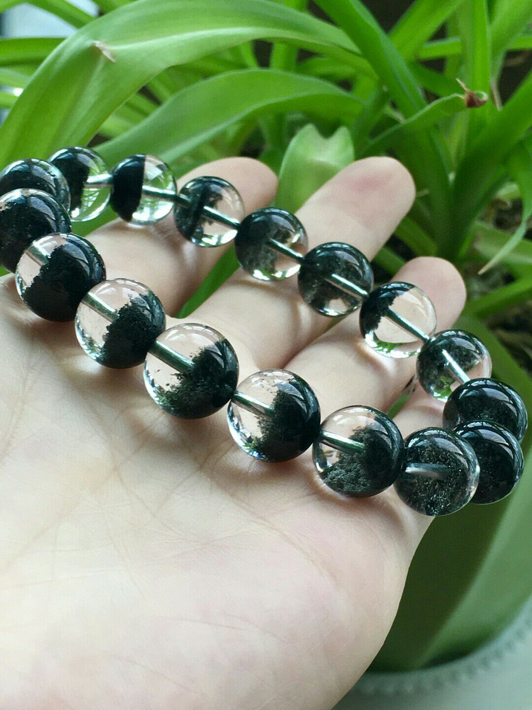 天然巴西绿幽灵手链半盆男女款单圈圆珠手串详情12
