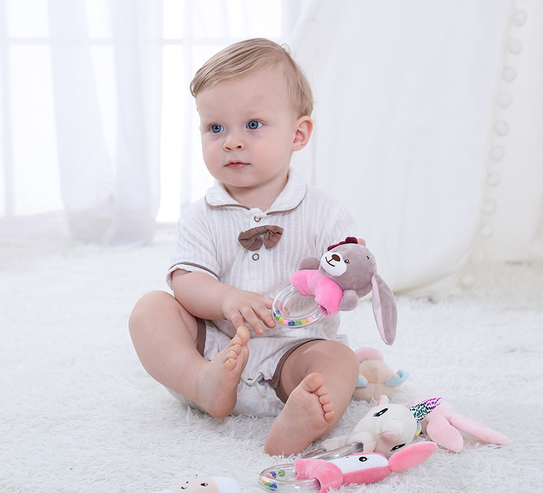 BBSKY baby cartoon animal plush doll, colorful beads, hand-held bed, bell ring, rubber particles, bell ring, round handle pic 40