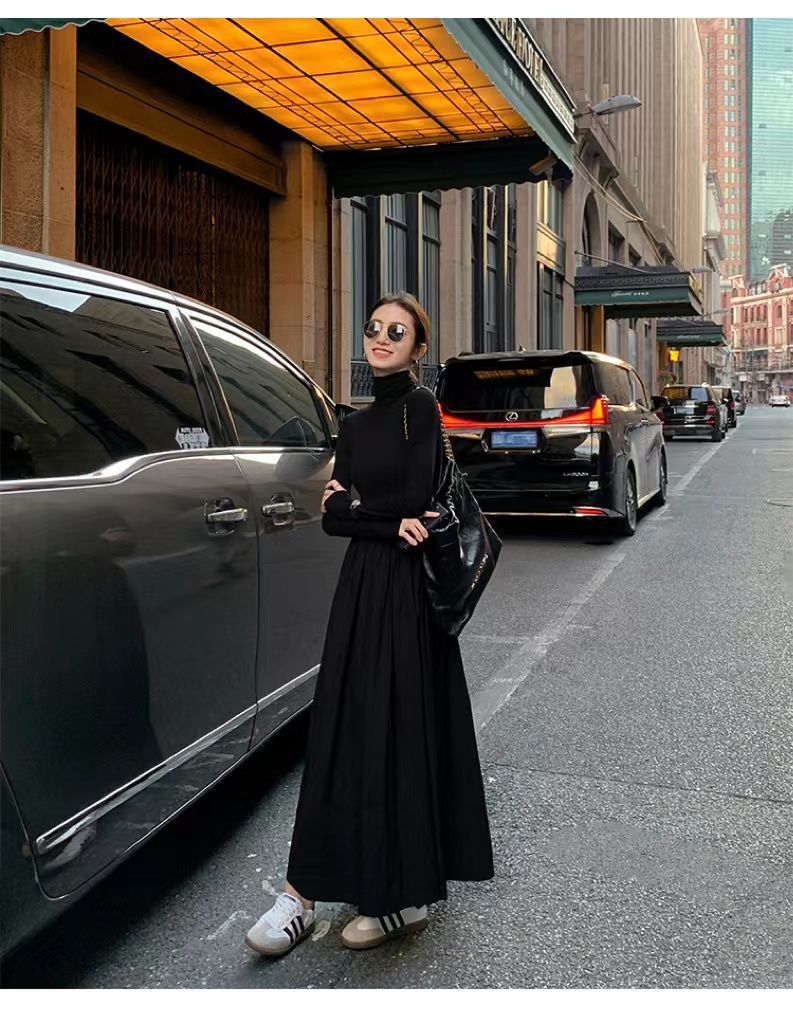 This high-end Hepburn stylish dress is a new Korean style for women in the autumn of 2024. It looks slimming with a knee-length base layer and a long skirt underneath pic 14
