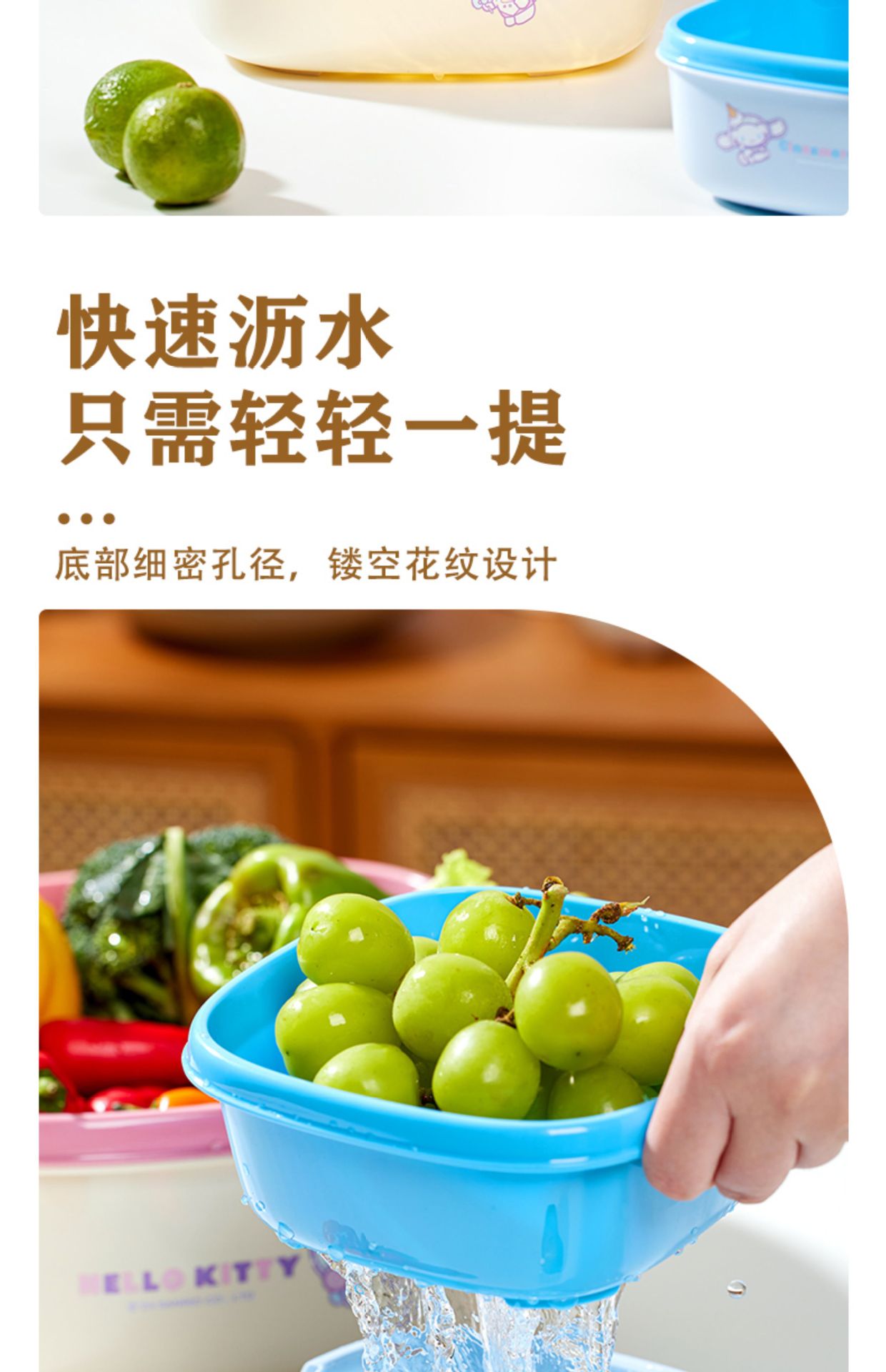 可爱卡通厨房用具沥水篮洗菜盆水果果盘篮子盆子家用萌详情2