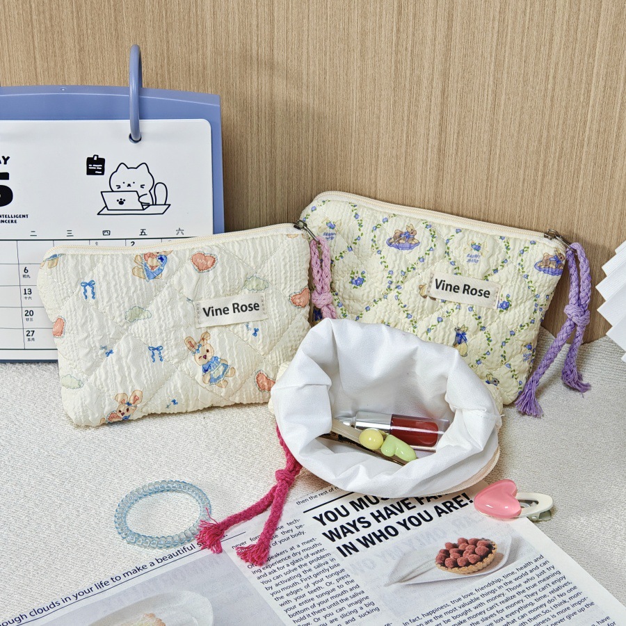 小清新迷你绗缝挂绳零钱包女便携外出旅行口红包小物品收纳包卡包详情8