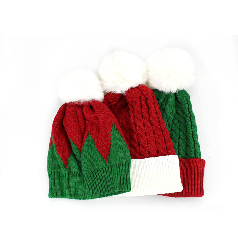 Knitted caps for women to keep warm in winter, trendy adult caps, baseball cap style, Christmas pom-pom woolen caps, and versatile designs without brims pic 2