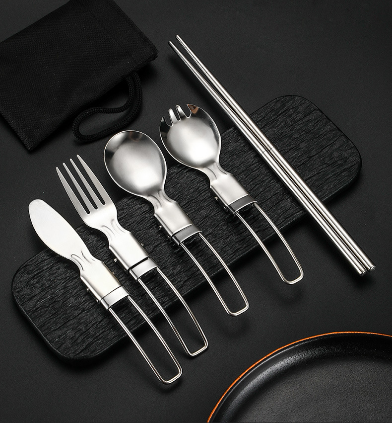 亚马逊304不锈钢折叠餐具套装刀叉勺筷子旅行便携式野餐跨境餐具详情20