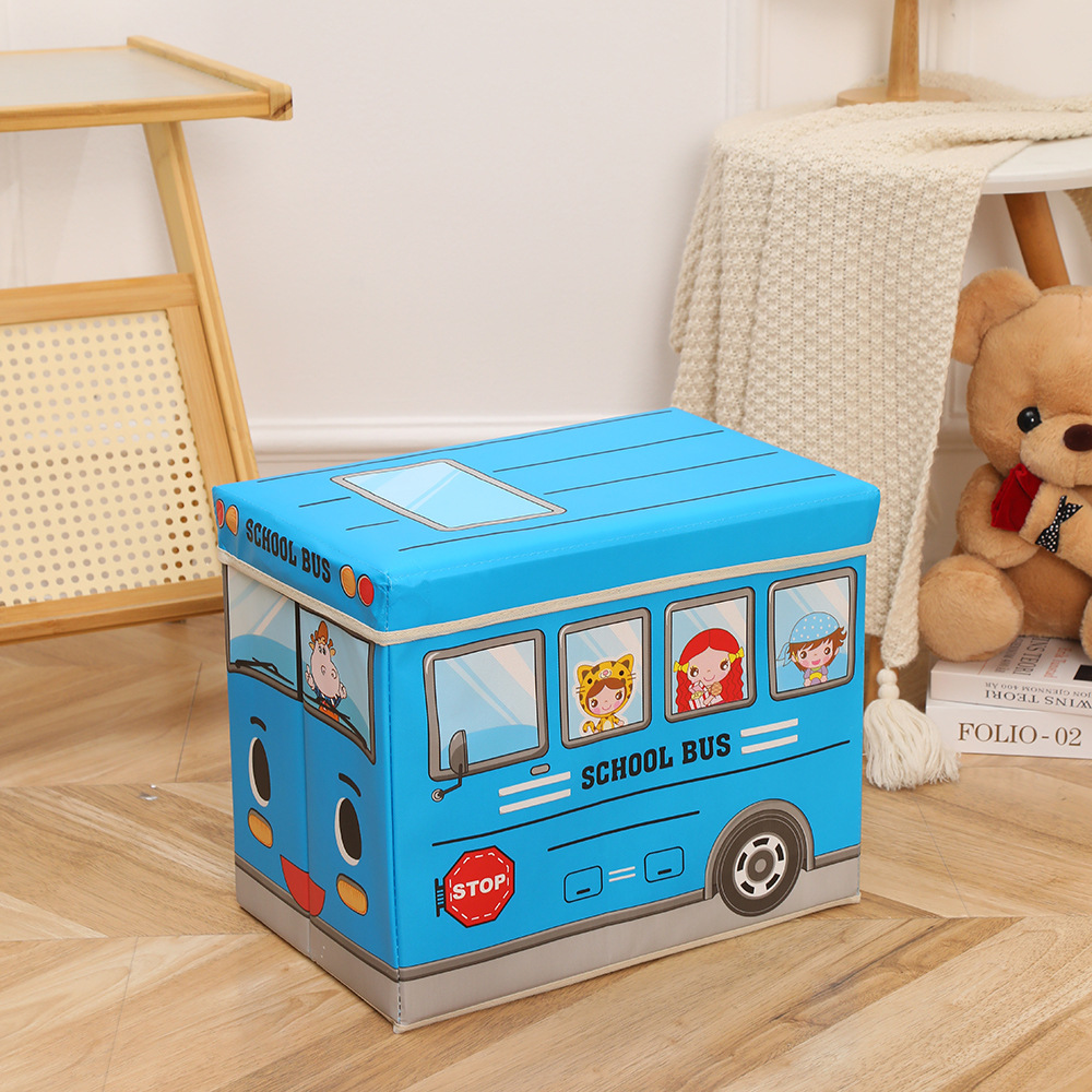 Wholesale of seated cartoon car storage boxes, multi-functional large-capacity storage boxes, folding storage stools pic 5