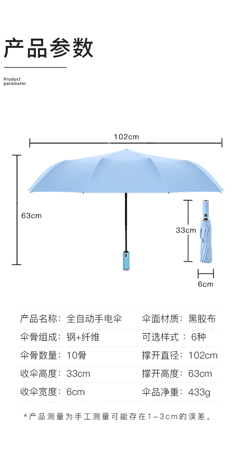 10-bone umbrella, fully automatic adjustable rotating LED flashlight umbrella, all-weather dual-purpose sunshade umbrella, wind-resistant folding umbrella pic 12