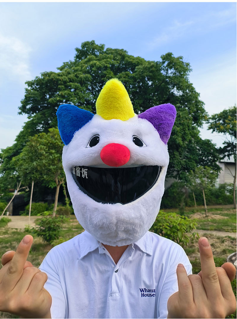 Cross-border full helmet, hood, plush protective cover, evil clown, funny cartoon, big eyes, street rage, warm mask removal pic 9