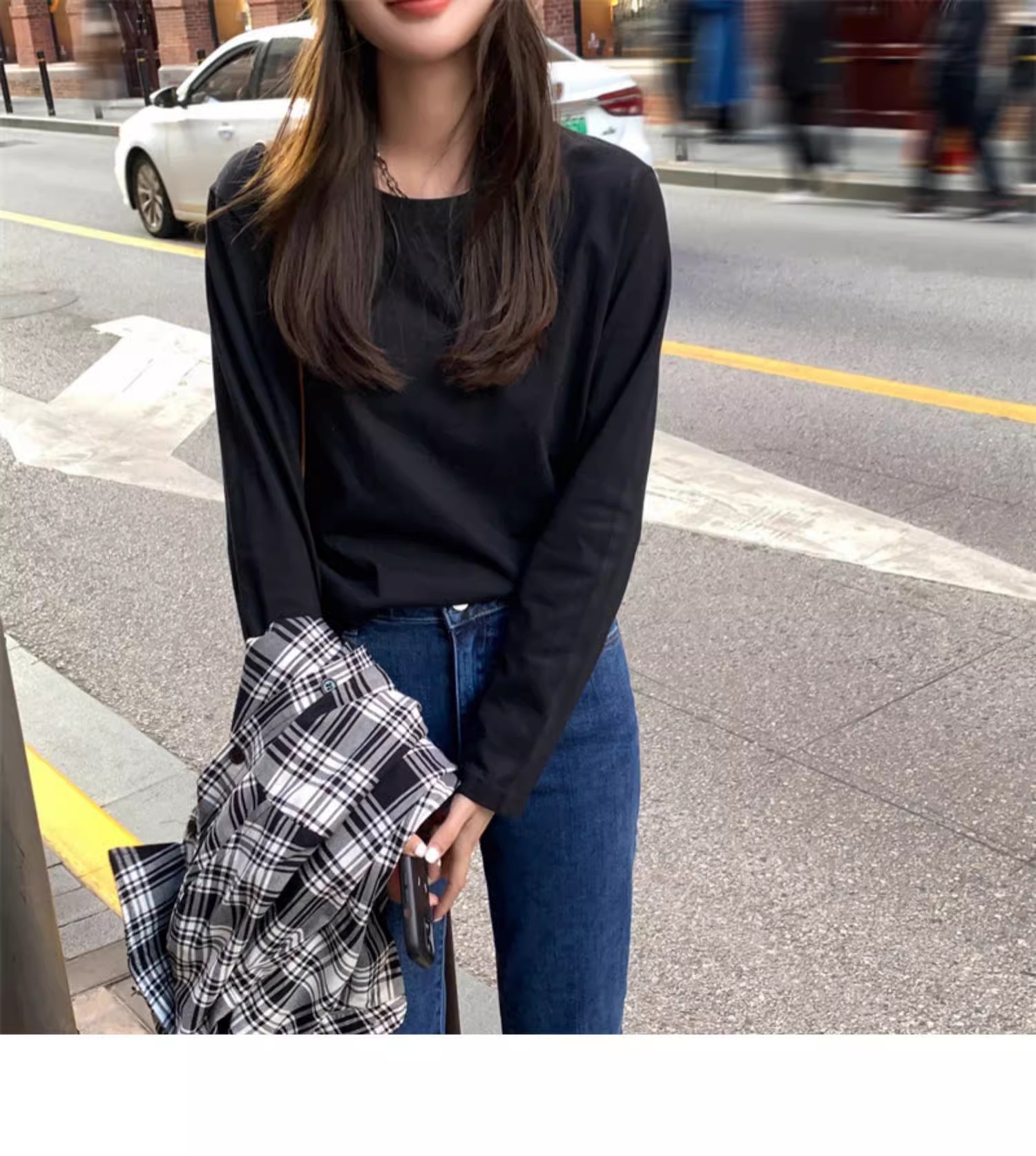 正肩长袖T恤女2023新款秋冬内搭纯棉宽松打底衫韩版白色男女上衣详情14