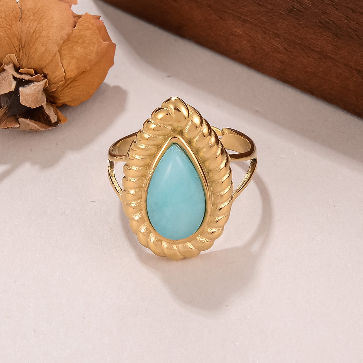 Best-selling stainless steel natural stone rings for women on AliExpress, non-fading titanium steel retro geometric rings for women pic 40