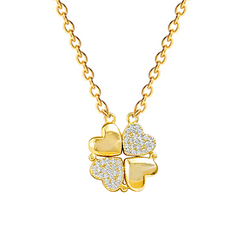 【钛钢】项链女新款一款两戴心连心开合四叶花满钻百搭锁骨链钛钢详情14