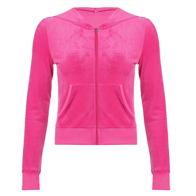 Solid color velvet slim sports suit zipper hood pic 45