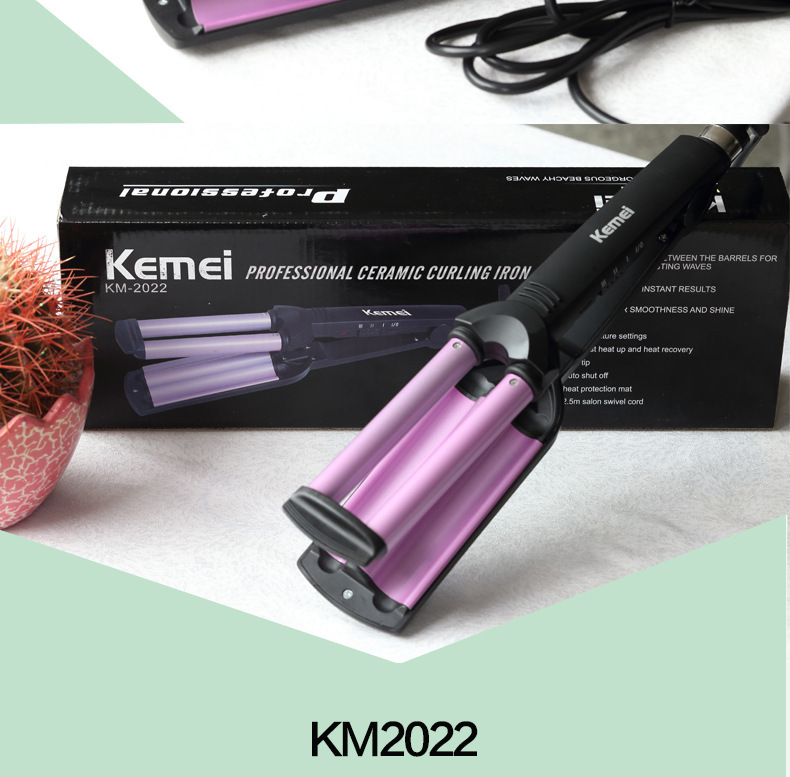 跨境科美KM-2022卷发棒不伤发负离子三棒自动蛋卷夹卷发器电卷棒详情15