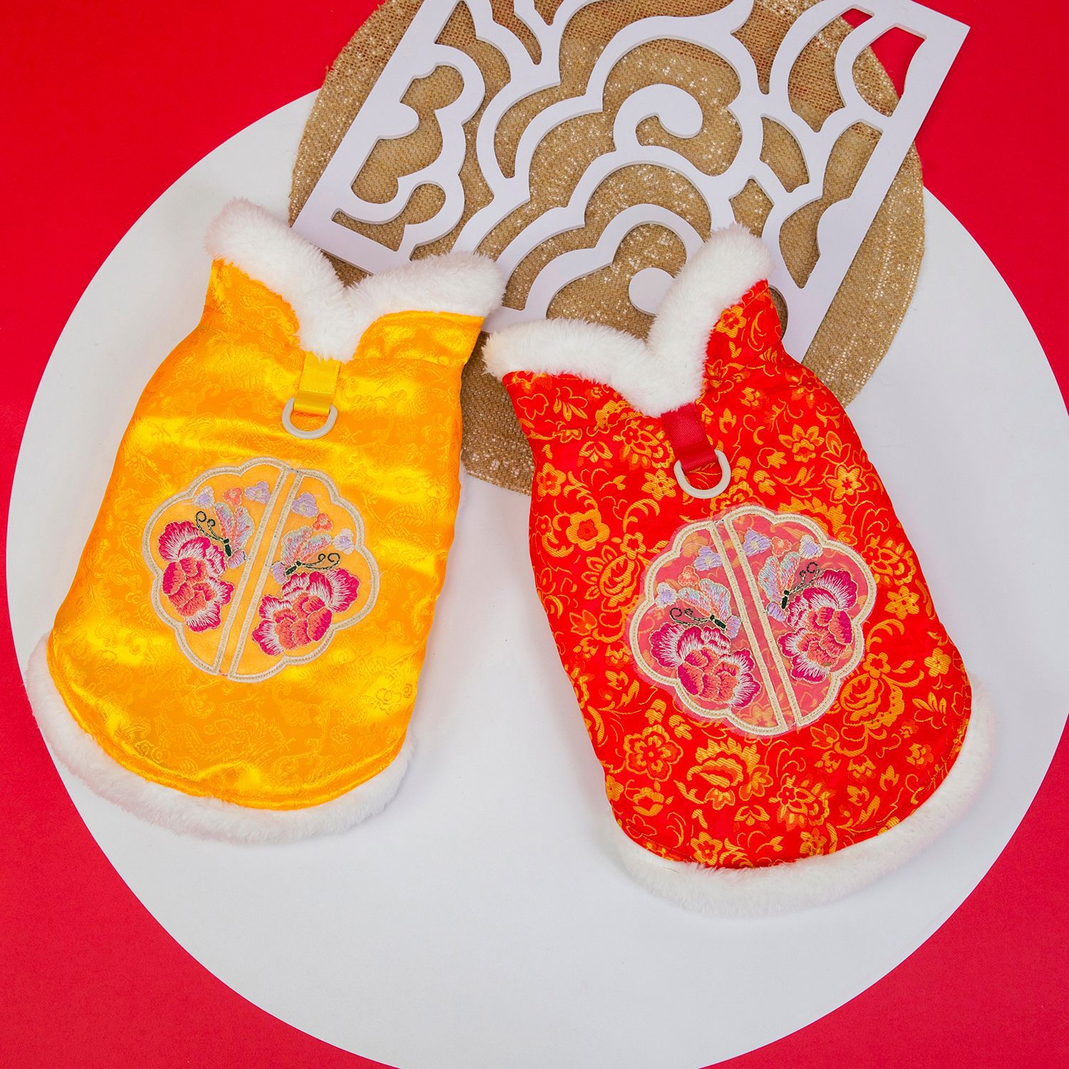 Pet clothing, dog clothes, autumn and winter festive outfits, new pet New Year outfits, Tang suits, 25 peony embroidery Tang suits, cotton-padded jackets pic 10