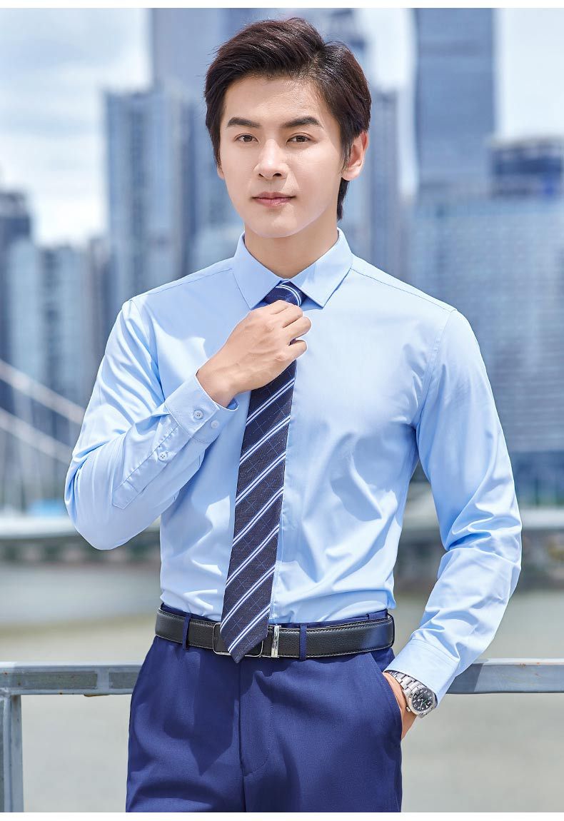 Company professional long-sleeved shirt for women, Korean-style, slimming, no-iron stand-up collar top, bamboo fiber work shirt for men pic 19