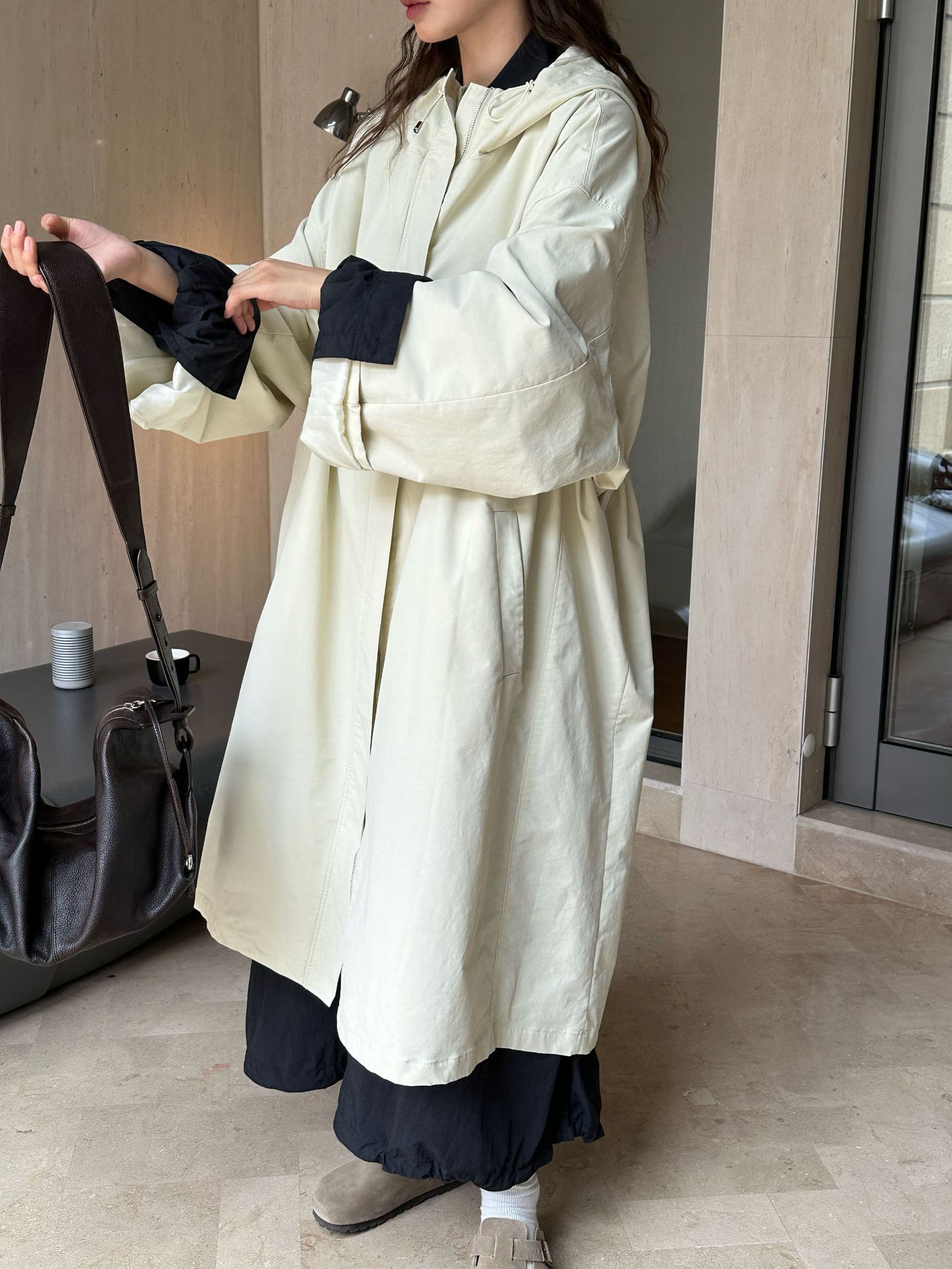 The new autumn Japanese-style outdoor street casual hooded silhouette windbreaker is a slimming and windproof long coat for women pic 47