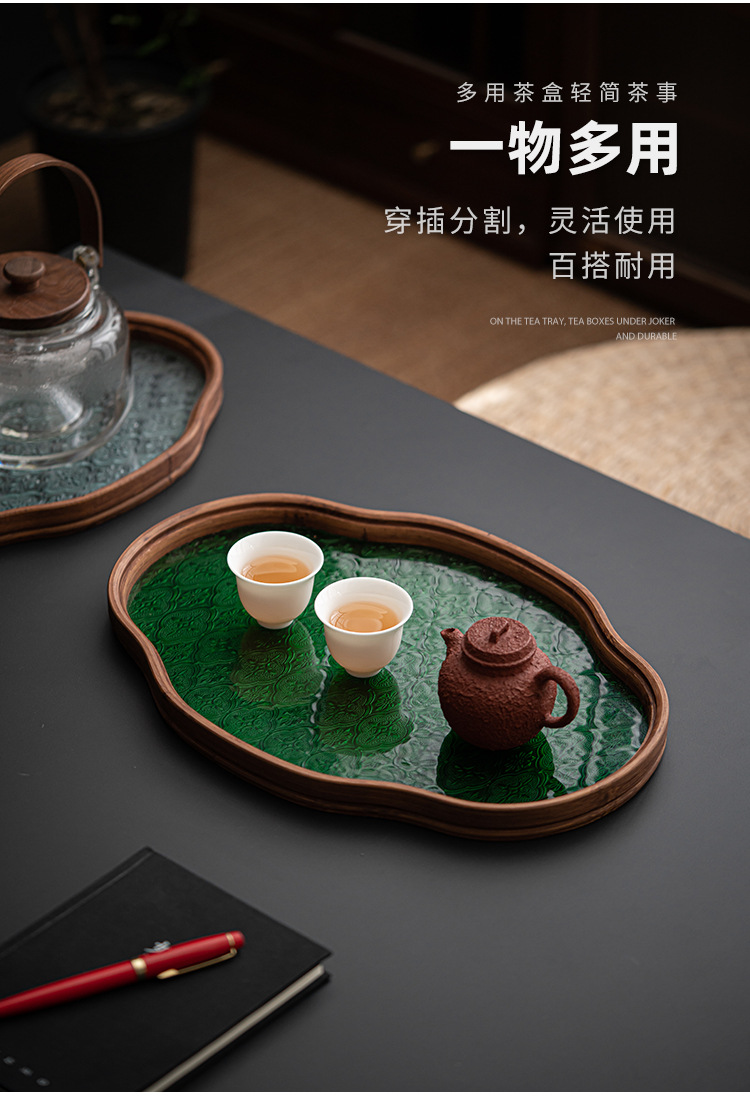 厂家批发日式玻璃茶托盘复古竹制茶盘简约家用茶室水果点心收纳盘详情13