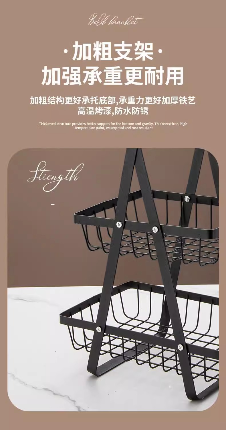 Cross-border portable household fruit and vegetable baskets, kitchen draining double-layer storage baskets, iron fruit and vegetable storage baskets manufacturer wholesale pic 6