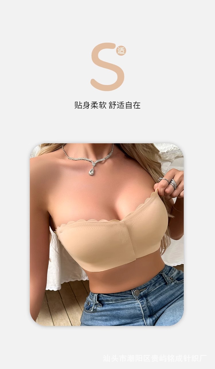 Large-sized front-buttoned lingerie, thin, close-knit, small chest wrap, invisible, transparent, strapless, one-piece bra for ladies pic 6