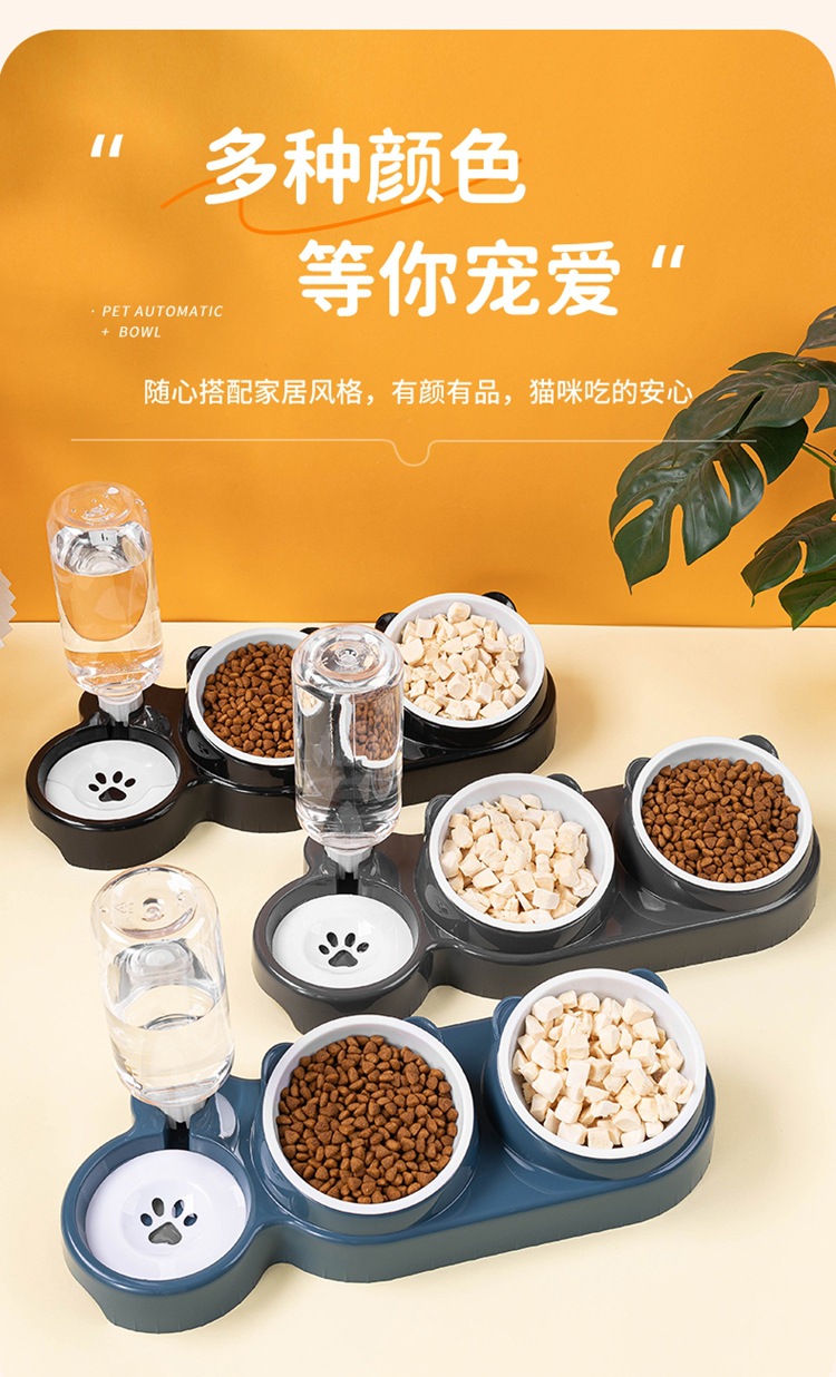 猫碗斜口狗碗猫咪饭盆双碗不锈钢自动续水宠物碗二合一饮水喂食器详情9