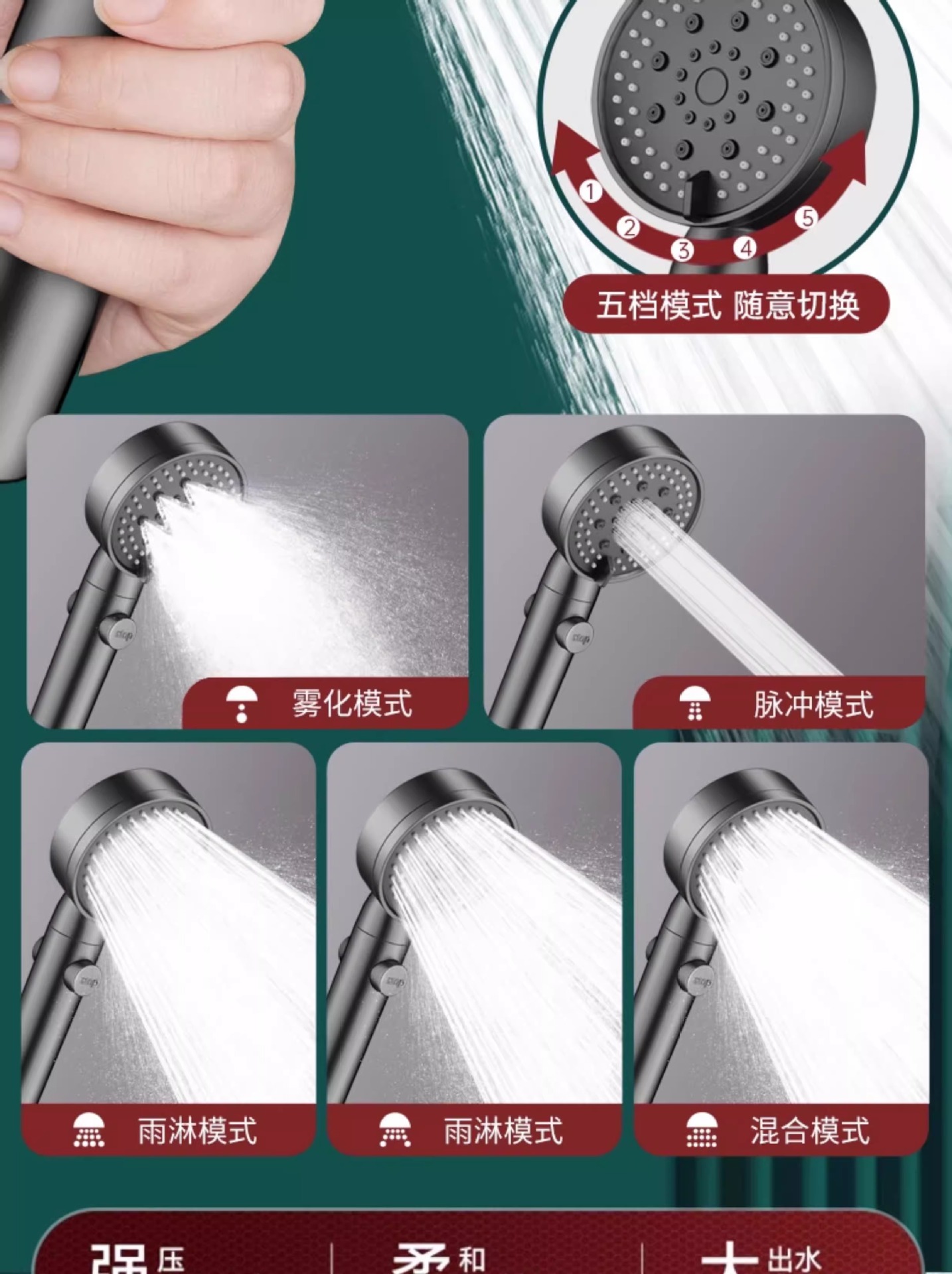 增压花洒喷头家用淋浴套装洗澡浴霸超强加压软管卫浴淋浴头莲蓬头详情7