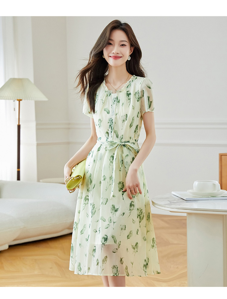 夏季短袖连衣裙女2025新款夏季爆款女装气质碎花裙雪纺中长款裙子详情28