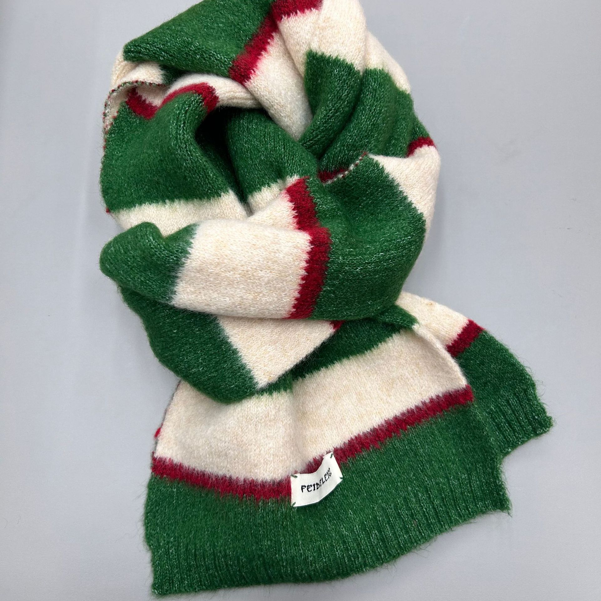 Rainbow-striped faux cashmere scarf for women in winter, a short Korean-style color-blocked striped scarf for students to keep warm, in an ins style pic 1