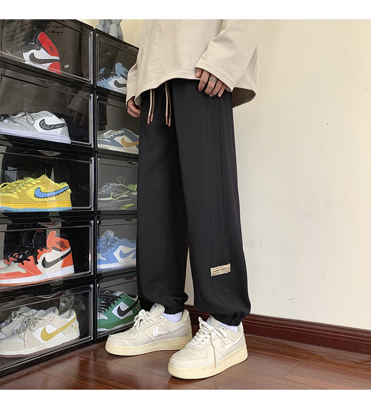 华夫格裤子男士2024秋季潮牌宽松九分束脚卫裤大码青年休闲运动裤详情33