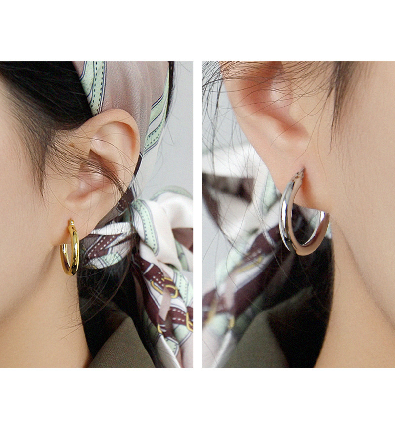 YEA492 Korean version S925 sterling silver earrings, minimalist geometric circular ring earrings, ear buckles, niche and elegant silver earrings pic 8