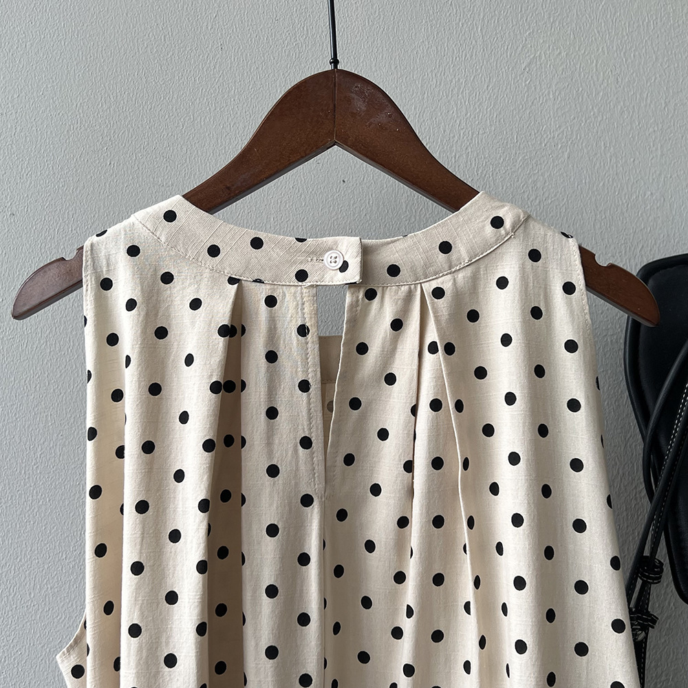 言双 波点无袖连衣裙2024夏季新款韩系圆领a字气质背心裙82016 pic 46