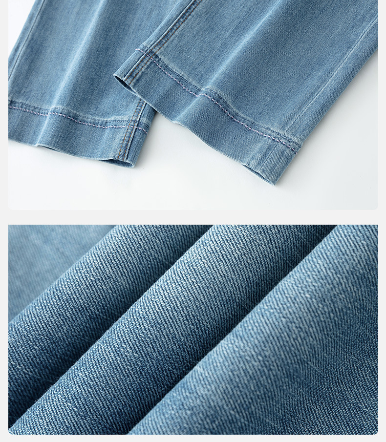 Petite 9-inch straight pipe pants with embroidered stretch in light blue, fashionable commuting pear-shaped high-waisted baguette pants that look slimming pic 17