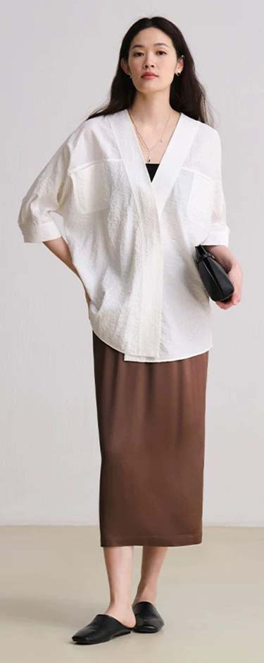 TH ~ ROW 2025 Spring/Summer washable crumpled dry silk coleless batsleeved brand silk shirt for women pic 11