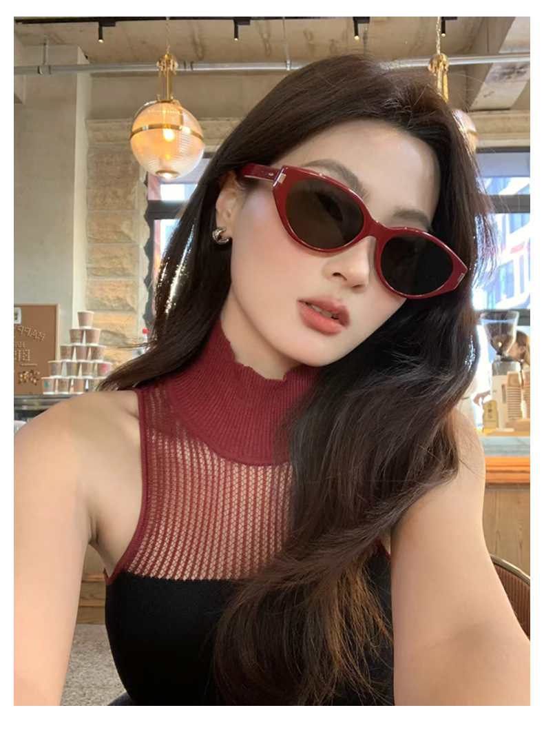 The 2025 new trendy Ankela red cat-eye sunglasses for women, a high-end look, UV protection, Korean style pic 2