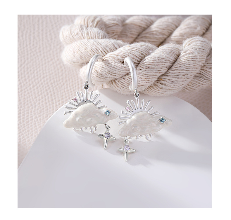 Cloud Gap Flying Crane Stud Earrings, a unique and versatile design with a high-end feel for women in an Instagram style. Original cloud earrings, 925 silver needle earrings pic 11