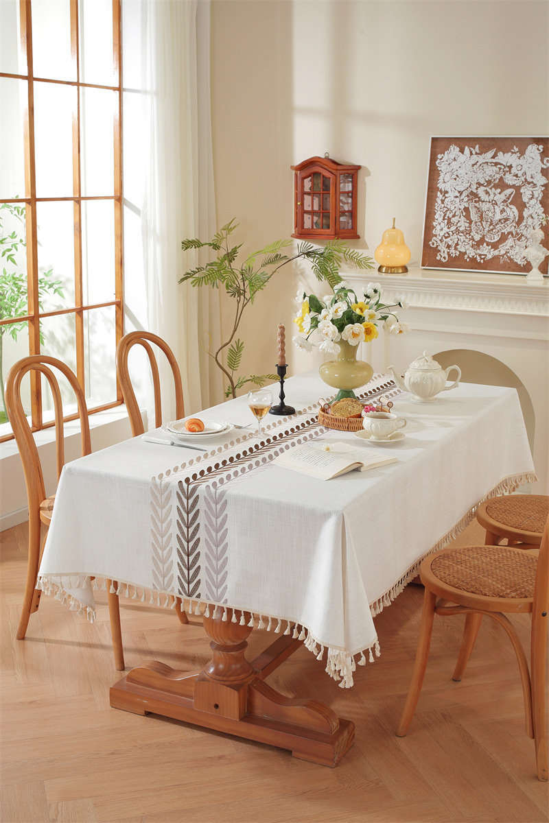 Amazon cross-border embroidered checkered flower tassel tablecloths, rectangular coffee tables, tablecloths and table coverings manufacturer embroidery pic 50