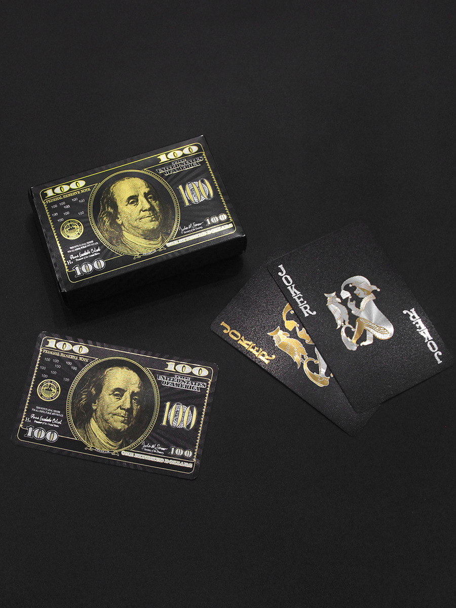 美元扑克牌金箔扑克牌土豪金黑金防水扑克牌批发外贸热卖跨境现货详情2