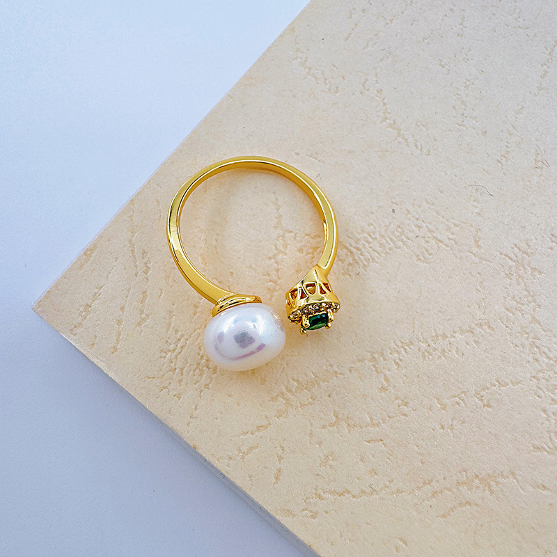Celeste celeste nuevo anillo de perlas simple mujer luz de lujo anillo de apertura micro circonitas anillo de dedo tienda de fábrica pic 11